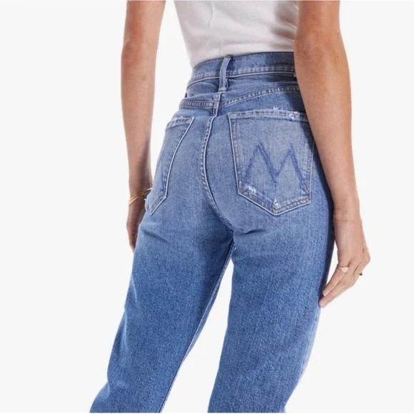 MOTHER Distressed Blue Straight Leg Jeans - Picture 2 of 8
